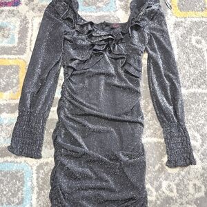 Fiestar Women's Bodycon Dress Ruched Long Sleeve Size Small Prom Glitter